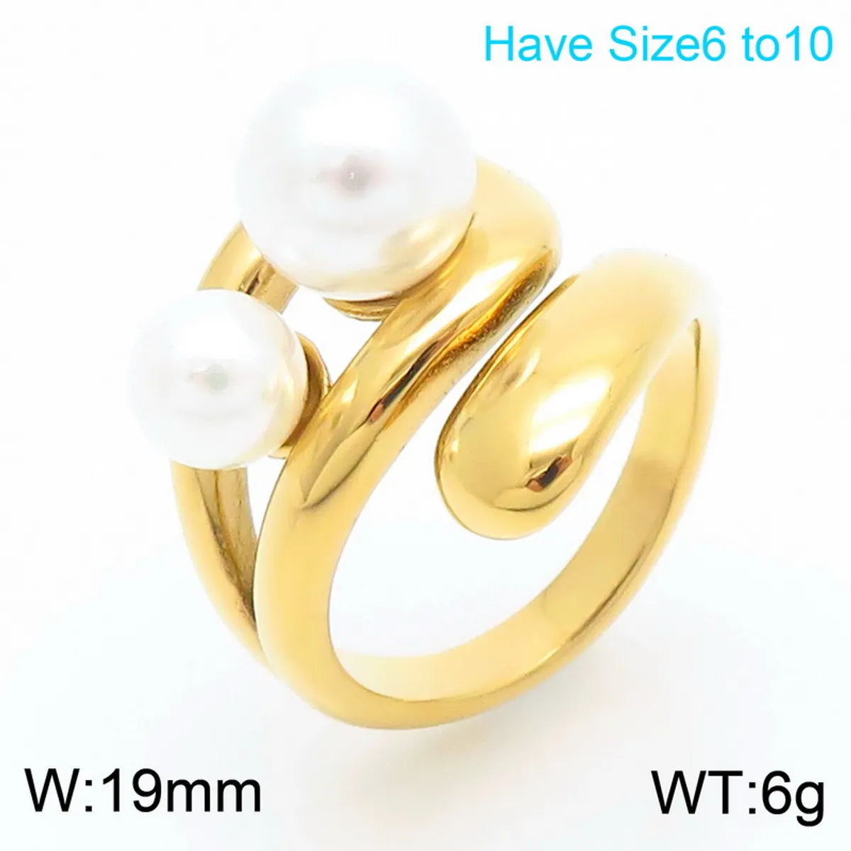 Wholesale Jewelry Simple Style Solid Color 304 Stainless Steel Pearl 18K Gold Plated Plating Inlay Rings