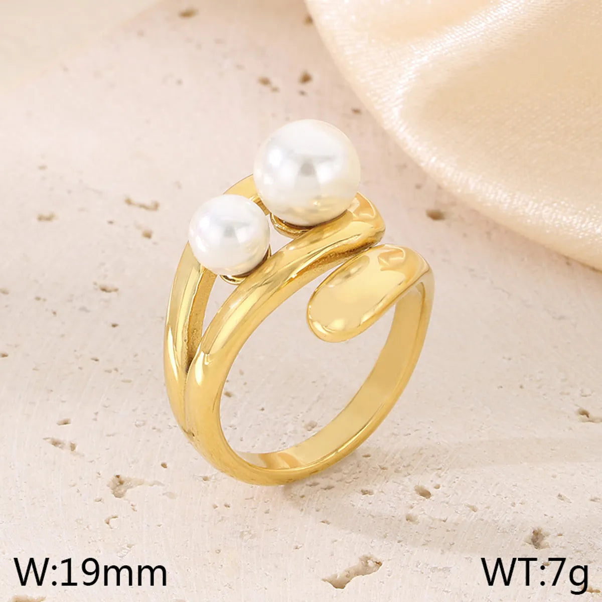 Wholesale Jewelry Simple Style Solid Color 304 Stainless Steel Pearl 18K Gold Plated Plating Inlay Rings