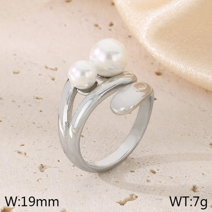 Wholesale Jewelry Simple Style Solid Color 304 Stainless Steel Pearl 18K Gold Plated Plating Inlay Rings