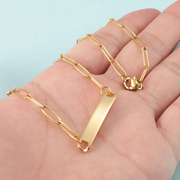 Wholesale Jewelry Simple Style Customization Laser Engraving Solid Color 304 Stainless Steel Plating Necklace Paperclip Chain