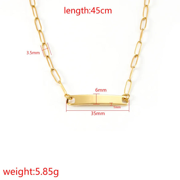 Wholesale Jewelry Simple Style Customization Laser Engraving Solid Color 304 Stainless Steel Plating Necklace Paperclip Chain