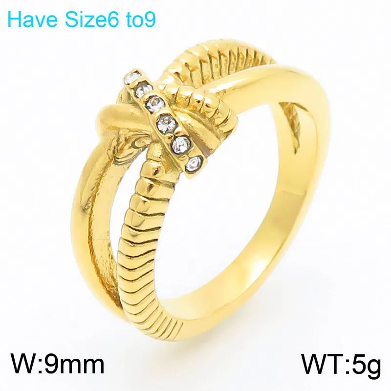 Wholesale Jewelry Simple Style Solid Color 304 Stainless Steel Rhinestones 18K Gold Plated Plating Inlay Rings