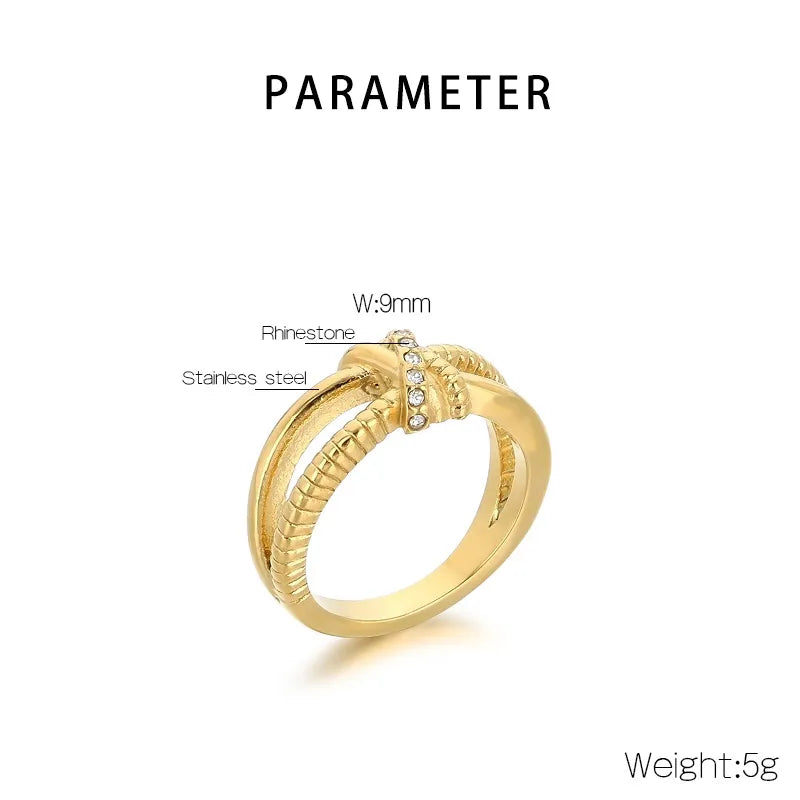 Wholesale Jewelry Simple Style Solid Color 304 Stainless Steel Rhinestones 18K Gold Plated Plating Inlay Rings