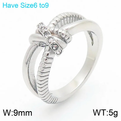 Wholesale Jewelry Simple Style Solid Color 304 Stainless Steel Rhinestones 18K Gold Plated Plating Inlay Rings