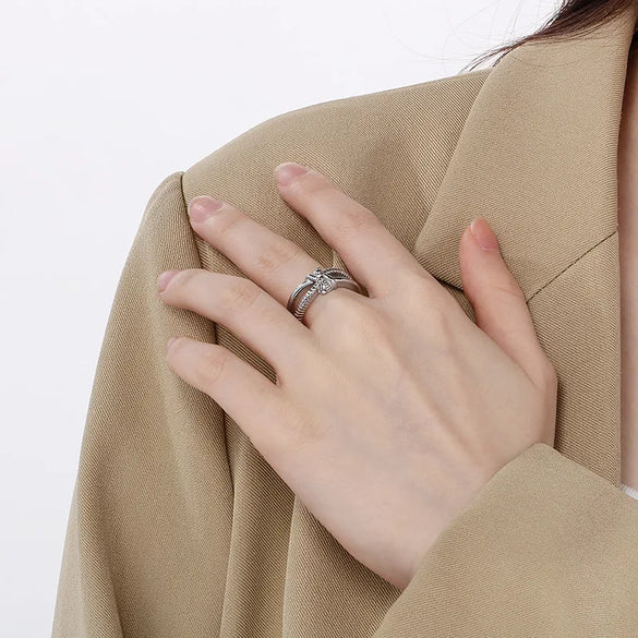 Wholesale Jewelry Simple Style Solid Color 304 Stainless Steel Rhinestones 18K Gold Plated Plating Inlay Rings