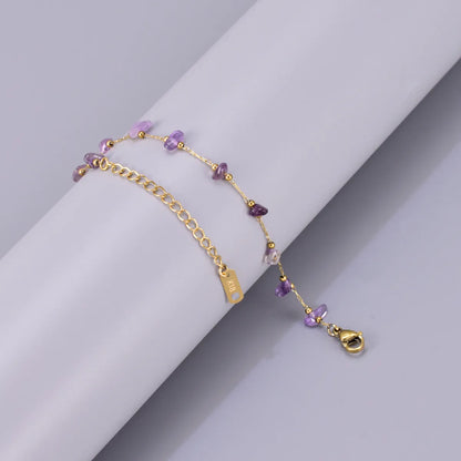 Wholesale Jewelry Simple Style Solid Color 304 Stainless Steel Titanium Steel Artificial Crystal Plating Inlay Bracelets Anklet