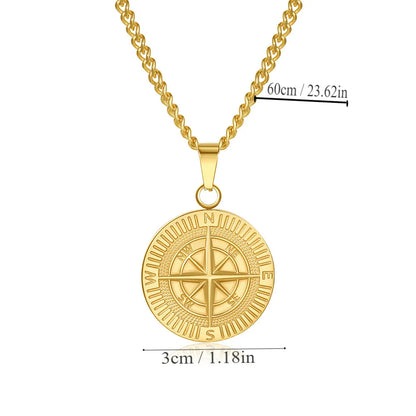 Wholesale Jewelry Simple Style Solid Color Compass 304 Stainless Steel Gold Plated Silver Plated Plating Pendant Necklace