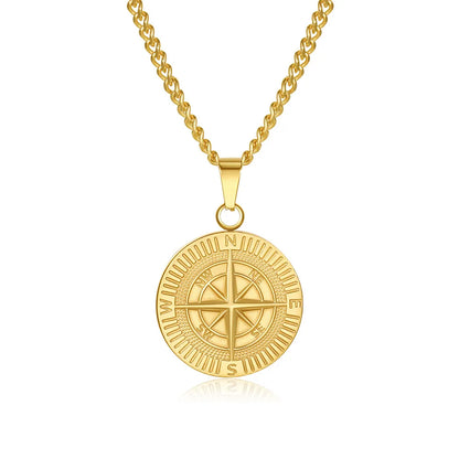 Wholesale Jewelry Simple Style Solid Color Compass 304 Stainless Steel Gold Plated Silver Plated Plating Pendant Necklace