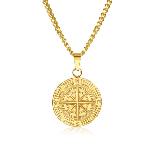 Wholesale Jewelry Simple Style Solid Color Compass 304 Stainless Steel Gold Plated Silver Plated Plating Pendant Necklace