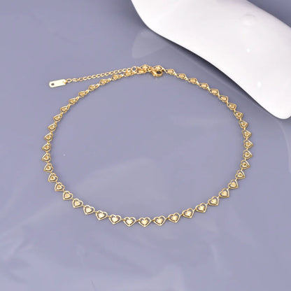 Wholesale Jewelry Simple Style Solid Color Heart Shape Titanium Steel 18K Gold Plated Plating Inlay Necklace