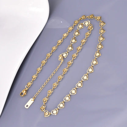 Wholesale Jewelry Simple Style Solid Color Heart Shape Titanium Steel 18K Gold Plated Plating Inlay Necklace