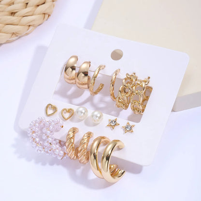 Wholesale Jewelry Simple Style Solid Color Metal Rhinestones Pearl Inlay Earrings