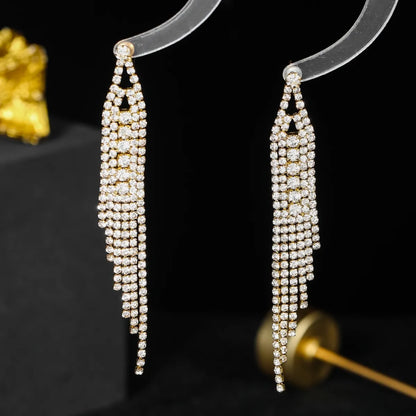 1 Pair Simple Style Solid Color Tassel Plating Inlay Rhinestone Rhinestones Silver Plated Drop Earrings