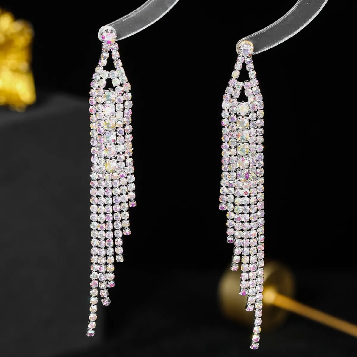 1 Pair Simple Style Solid Color Tassel Plating Inlay Rhinestone Rhinestones Silver Plated Drop Earrings