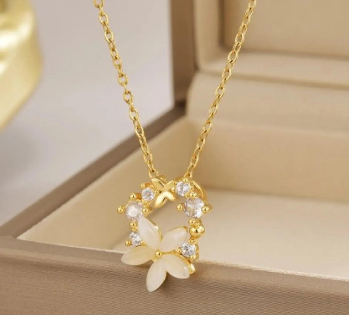 Wholesale Jewelry Simple Style Solid Color Titanium Steel Rhinestones Inlay Pendant Necklace