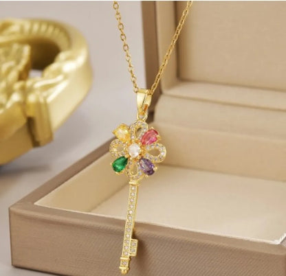 Wholesale Jewelry Simple Style Solid Color Titanium Steel Rhinestones Inlay Pendant Necklace