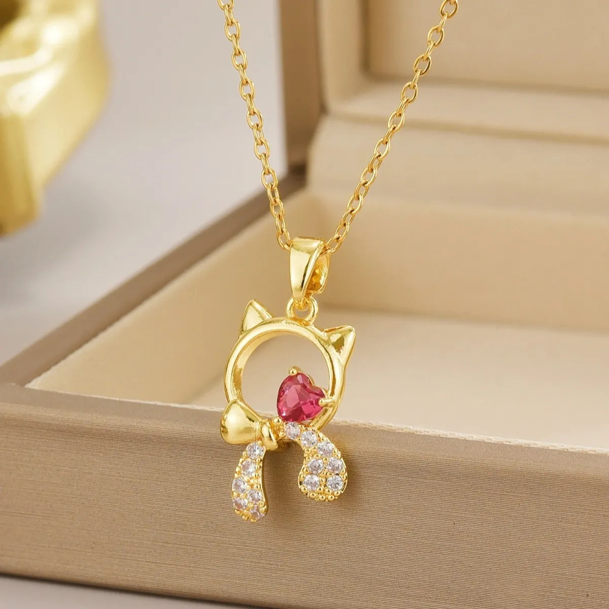 Wholesale Jewelry Simple Style Solid Color Titanium Steel Rhinestones Inlay Pendant Necklace