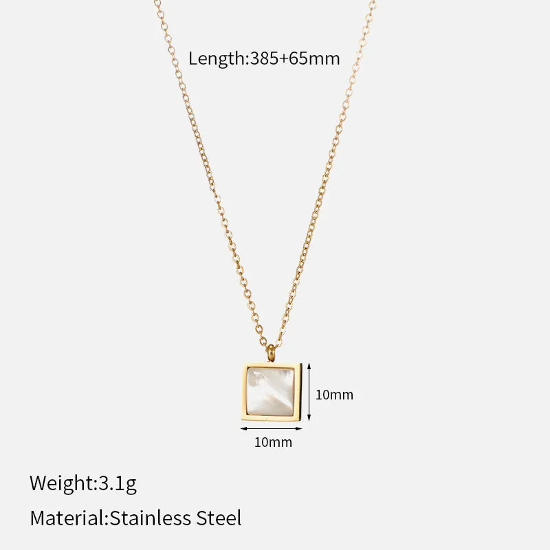 Wholesale Jewelry Simple Style Square 304 Stainless Steel Shell 14K Gold Plated Inlay Pendant Necklace