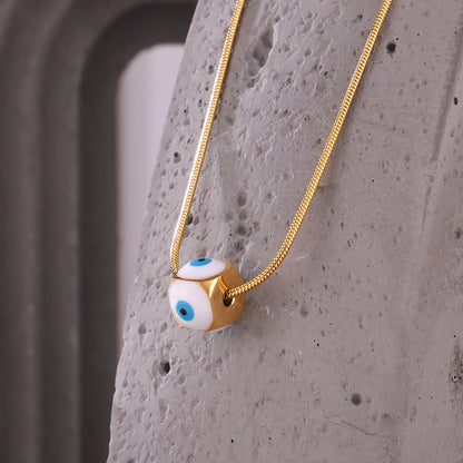 Wholesale Jewelry Simple Style Square Eye 304 Stainless Steel 18K Gold Plated Enamel Plating Pendant Necklace