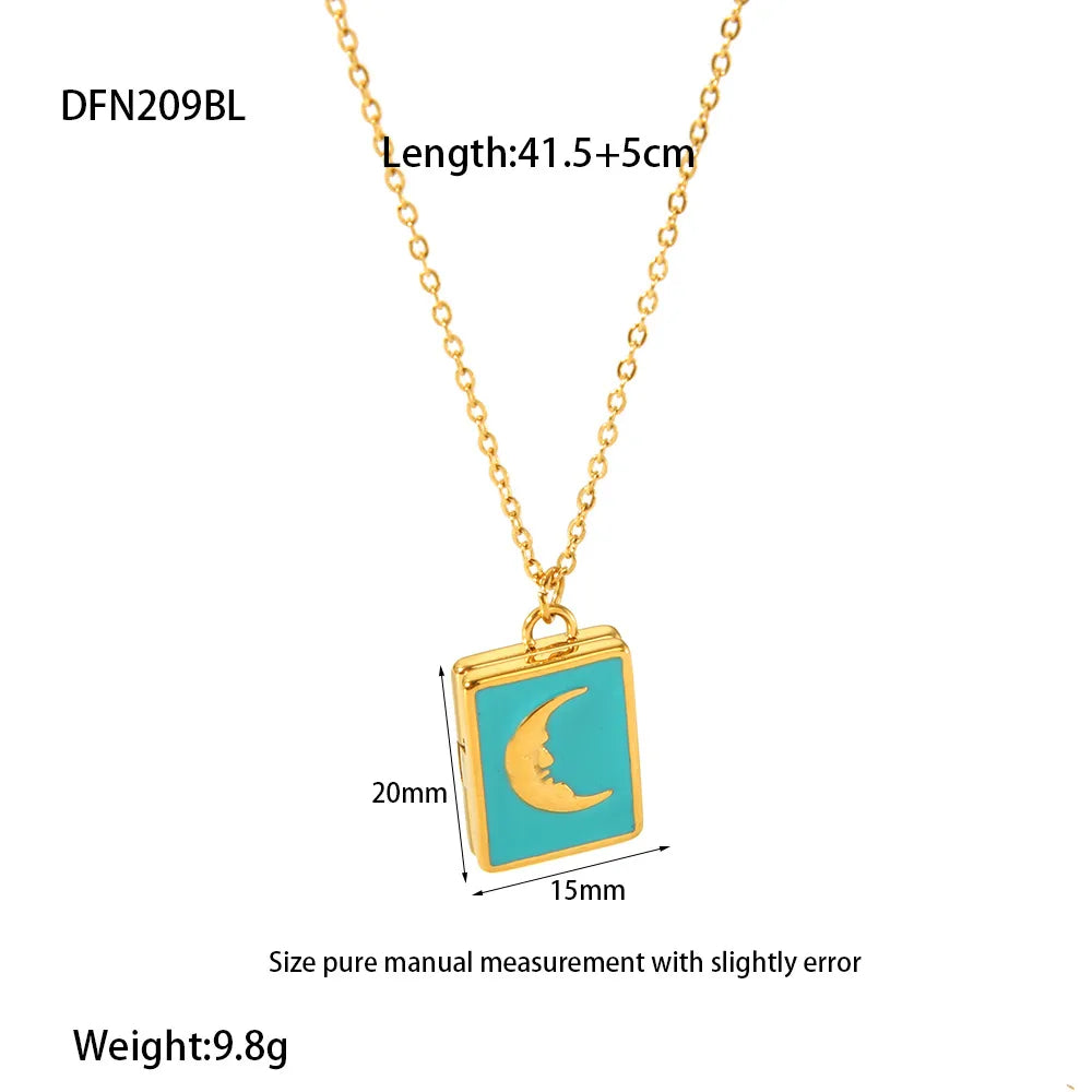 Wholesale Jewelry Simple Style Square Moon Titanium Steel Pendant Necklace