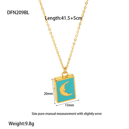 Wholesale Jewelry Simple Style Square Moon Titanium Steel Pendant Necklace