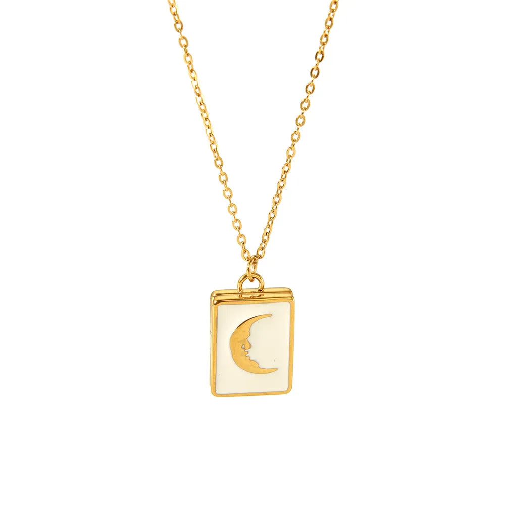 Wholesale Jewelry Simple Style Square Moon Titanium Steel Pendant Necklace