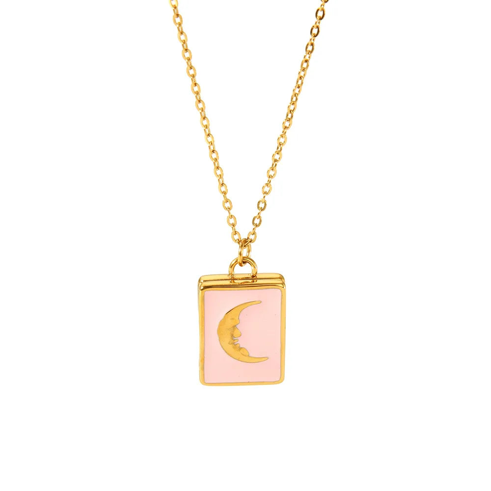 Wholesale Jewelry Simple Style Square Moon Titanium Steel Pendant Necklace