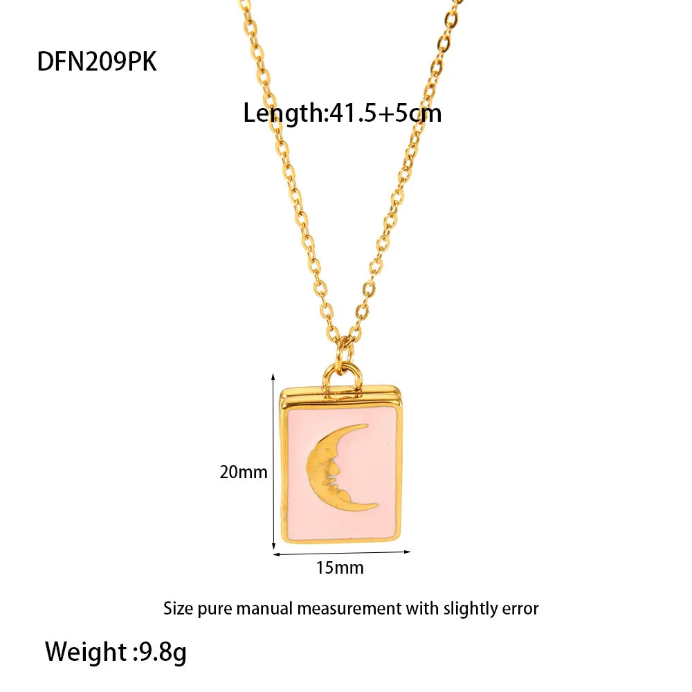 Wholesale Jewelry Simple Style Square Moon Titanium Steel Pendant Necklace