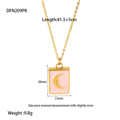 Wholesale Jewelry Simple Style Square Moon Titanium Steel Pendant Necklace