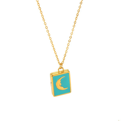 Wholesale Jewelry Simple Style Square Moon Titanium Steel Pendant Necklace