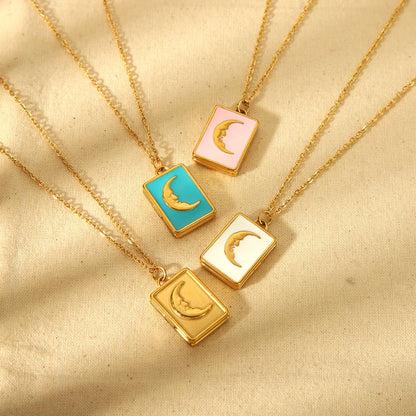 Wholesale Jewelry Simple Style Square Moon Titanium Steel Pendant Necklace