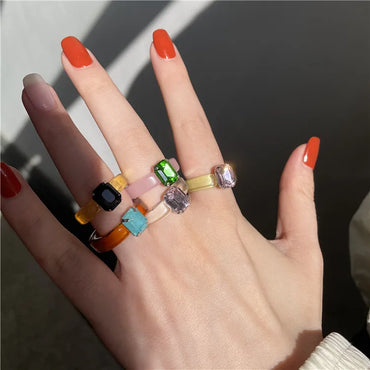 Wholesale Jewelry Simple Style Square Plastic Resin Artificial Gemstones Inlay Rings