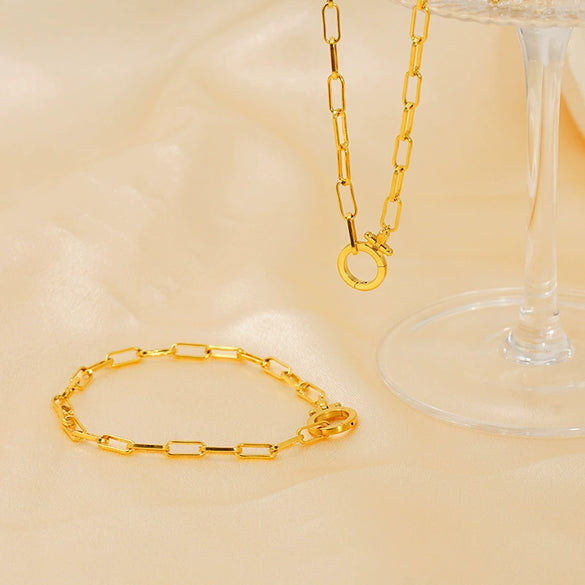 Wholesale Jewelry Simple Style 316L Stainless Steel And 316L Stainless Steel Paper Clip Chain Necklace And Hand Jewelry With Electroplating