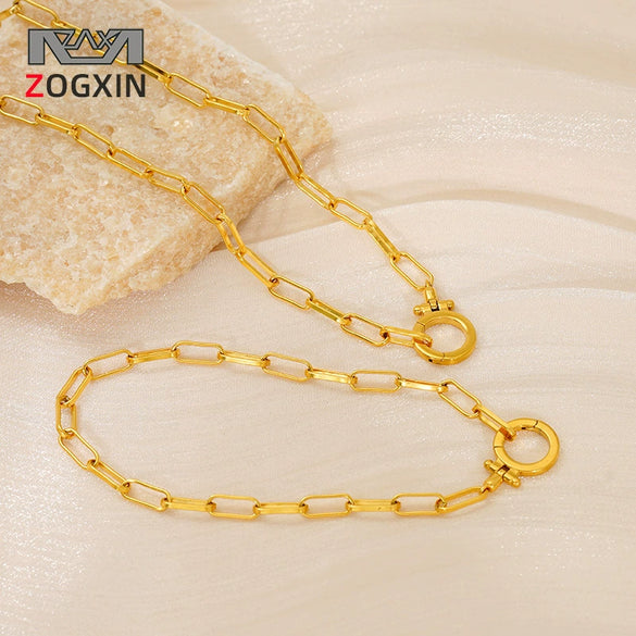 Wholesale Jewelry Simple Style 316L Stainless Steel And 316L Stainless Steel Paper Clip Chain Necklace And Hand Jewelry With Electroplating