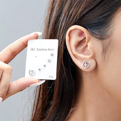 Wholesale Jewelry Simple Style Star Tree Heart Shape Stainless Steel Alloy Rhinestones Plating Inlay Ear Studs