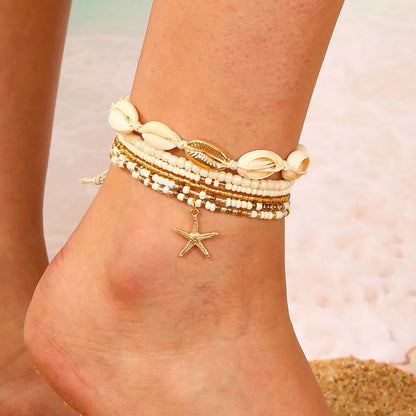 Wholesale Jewelry Simple Style Starfish Alloy Beaded Anklet