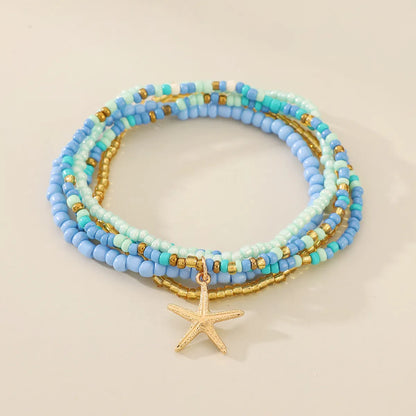 Wholesale Jewelry Simple Style Starfish Alloy Beaded Anklet