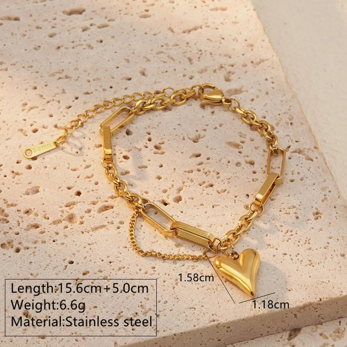 Wholesale Jewelry Simple Style Streetwear Commute Heart Shape 304 Stainless Steel 18K Gold Plated Plating Bracelets Necklace Jewelry Set