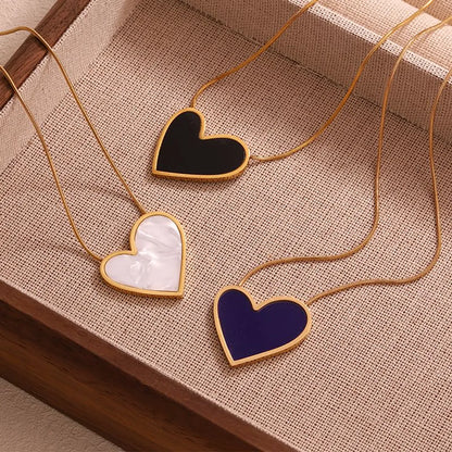 Wholesale Jewelry Simple Style Streetwear Heart Shape 304 Stainless Steel Acrylic 18K Gold Plated Inlay Necklace