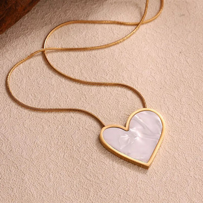 Wholesale Jewelry Simple Style Streetwear Heart Shape 304 Stainless Steel Acrylic 18K Gold Plated Inlay Necklace