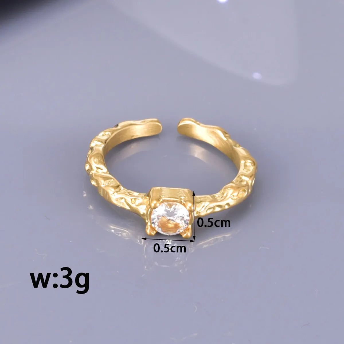 Wholesale Jewelry Simple Style Streetwear Solid Color 304 Stainless Steel Titanium Steel Rhinestones 18K Gold Plated Plating Inlay Open Rings