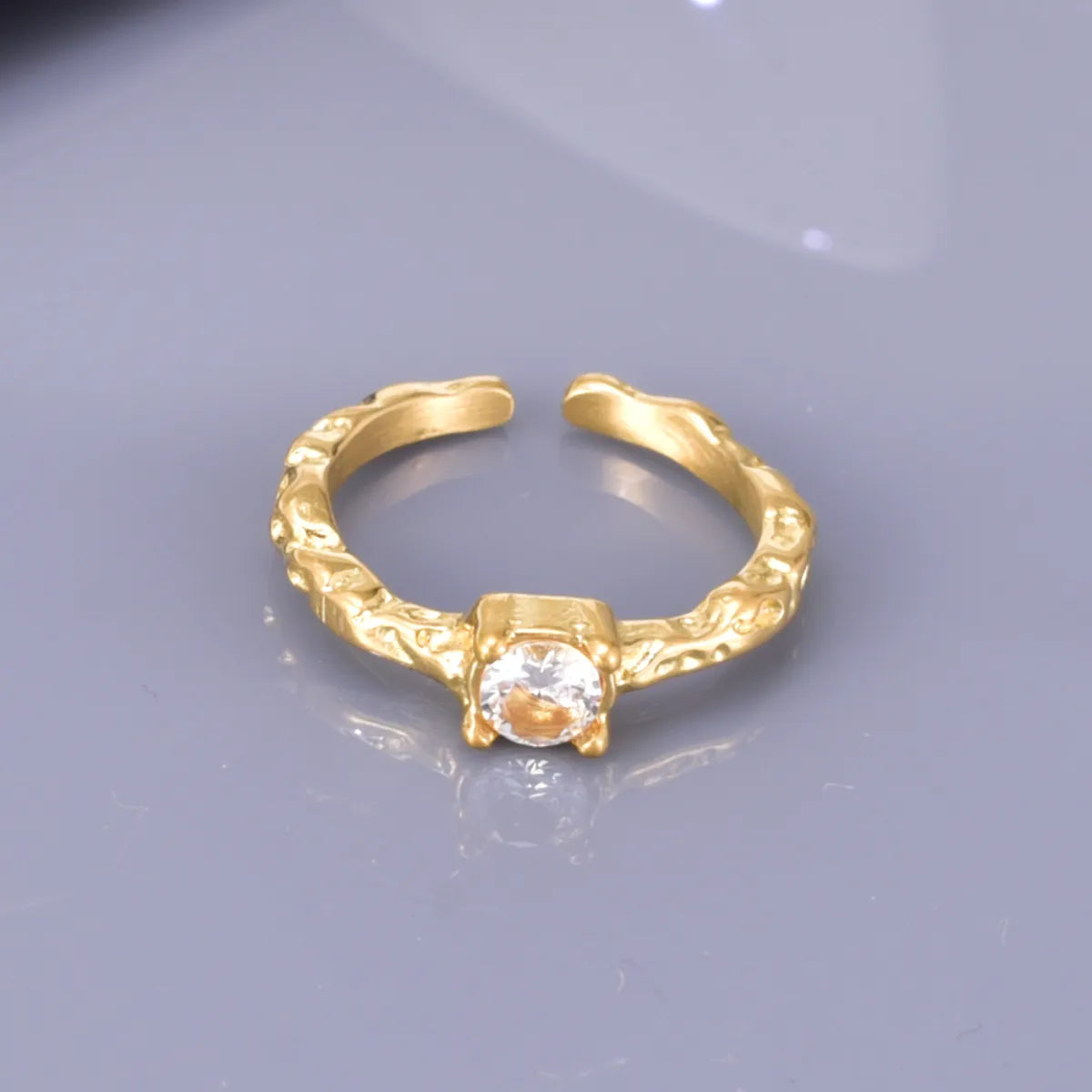 Wholesale Jewelry Simple Style Streetwear Solid Color 304 Stainless Steel Titanium Steel Rhinestones 18K Gold Plated Plating Inlay Open Rings