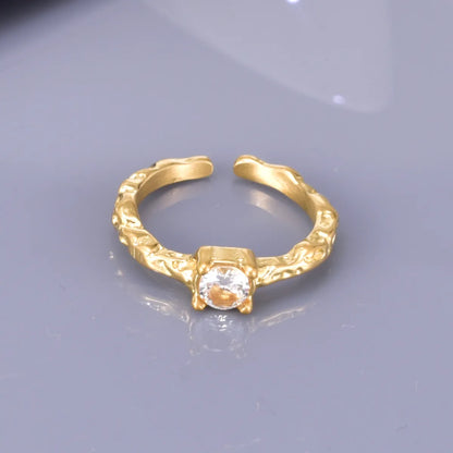 Wholesale Jewelry Simple Style Streetwear Solid Color 304 Stainless Steel Titanium Steel Rhinestones 18K Gold Plated Plating Inlay Open Rings