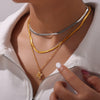 Wholesale Jewelry Simple Style 316L Stainless Steel Blade Chain Fourleaf Clover Inlaid Zircon Pendant Goldplated Necklace With Geometric Pattern