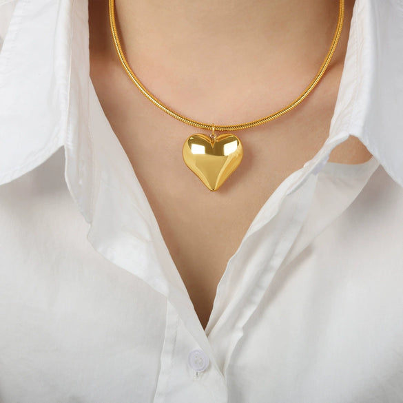 Wholesale Jewelry Simple Style 316L Stainless Steel Gold Plated Heart Pendant Necklace