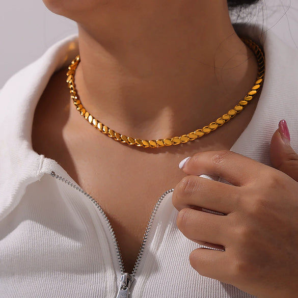 Wholesale Jewelry Simple Style 316L Stainless Steel Gold Plated Necklace Bracelet Set Unisex
