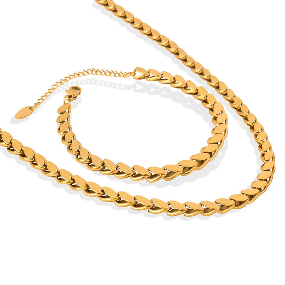 Wholesale Jewelry Simple Style 316L Stainless Steel Gold Plated Necklace Bracelet Set Unisex