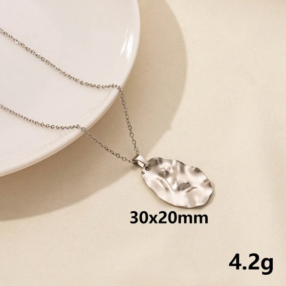 Wholesale Jewelry Simple Style Triangle Round Oval 304 Stainless Steel Chain Pendant Necklace