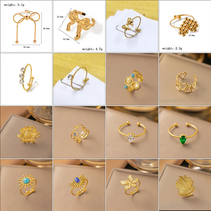 Wholesale Jewelry Simple Style U Shape Geometric Heart Shape Titanium Steel Zircon Hollow Out Inlay Open Rings