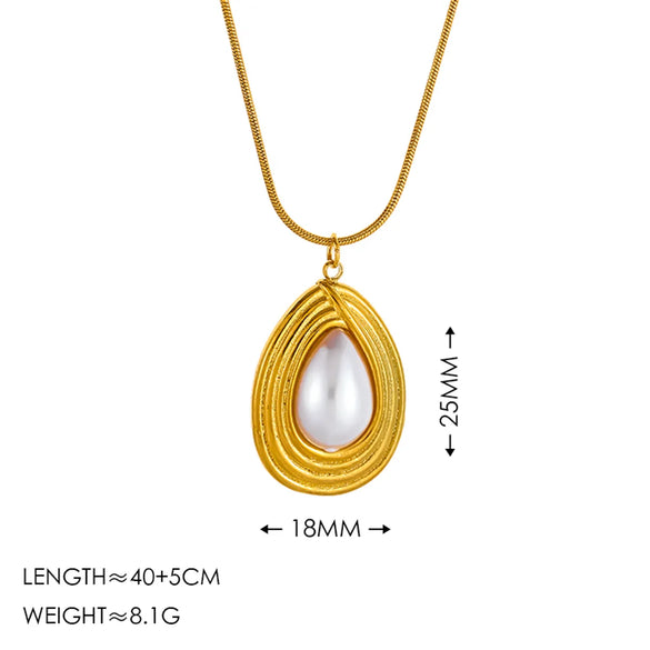 Wholesale Jewelry Simple Style Water Droplets 304 Stainless Steel Artificial Pearls 18K Gold Plated Inlay Pendant Necklace
